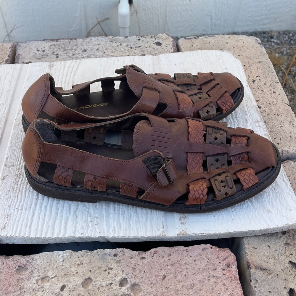 Stacy Adams Mens Brown Leather Woven Buckle Fisherman Sandals Size 9.5